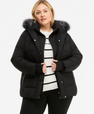 Женская пуховая куртка Calvin Klein Plus Size с капюшоном и воротником из искусственного меха