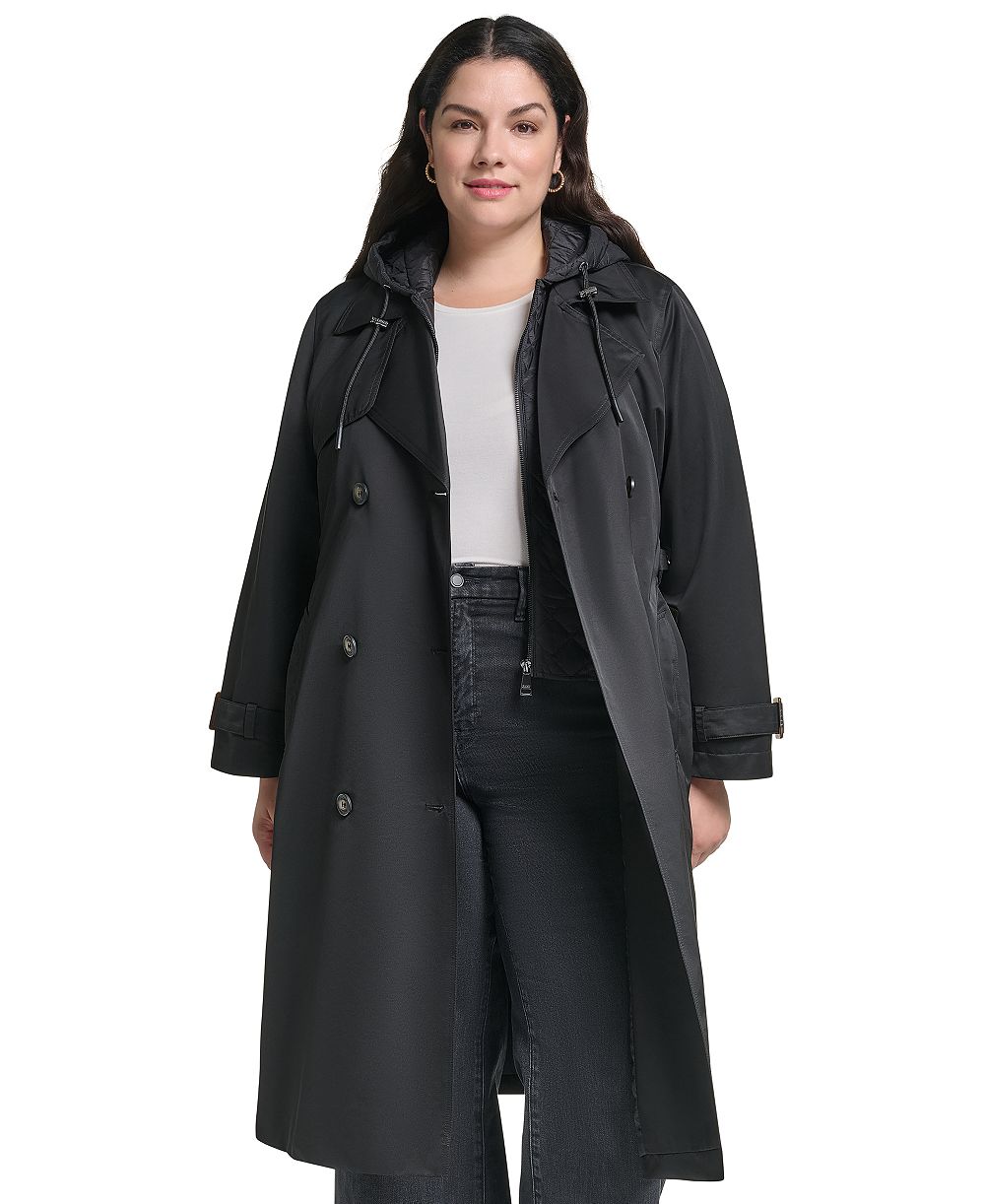 Пальто DKNY Plus Size Hooded Double-Breasted Belted