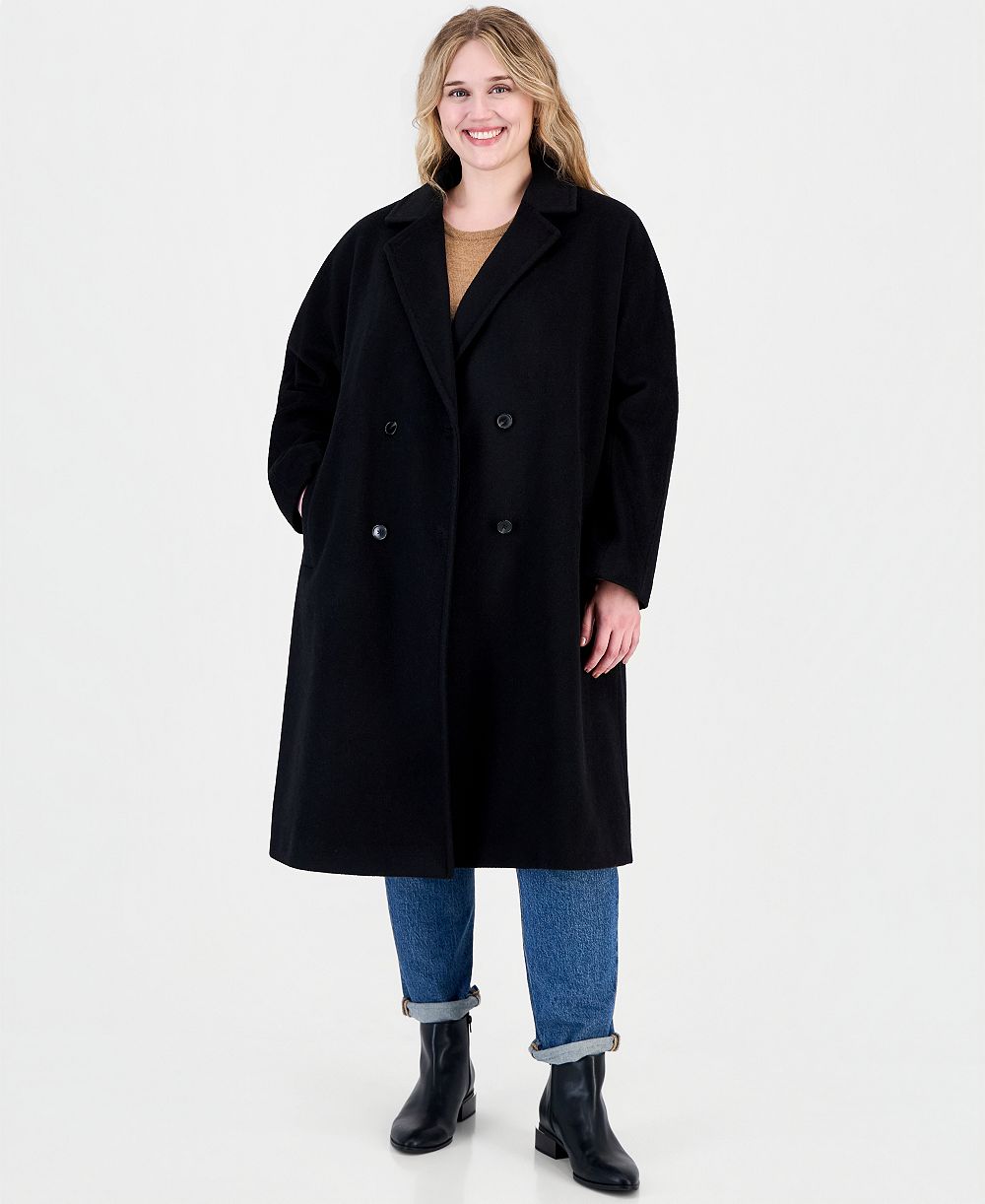 Calvin Klein Plus Size Double-Breasted Wool-Blend Notch Collar Coat