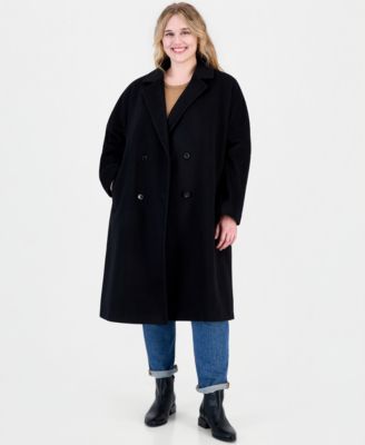 Calvin Klein Plus Size Double-Breasted Wool-Blend Notch Collar Coat