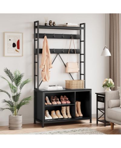 gaomon Freestanding Hall Tree with Coat Rack, Bench and Shoe Storage