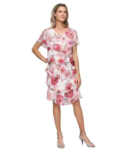 SL Fashions Women's Printed V-Neck Tier Dress