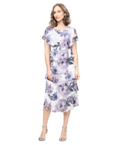 SL Fashions Women's Printed Crewneck Tiered Midi Dress