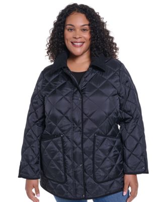 Женское стеганое пальто DKNY Plus Size из вельвета с капюшоном