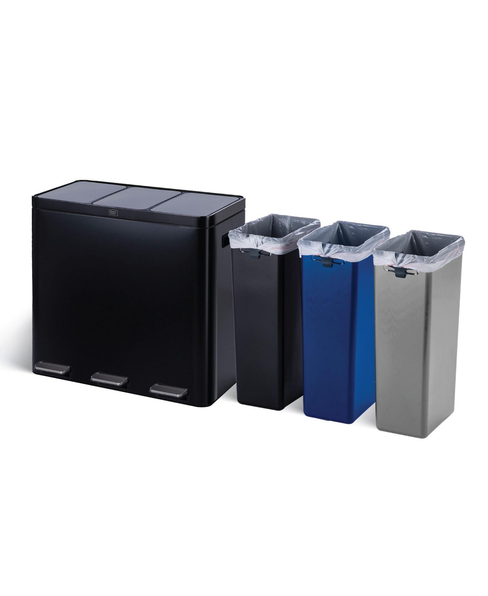 Трехсекционный контейнер для мусора и переработки Home Zone Living Stainless Steel 16 Gallon