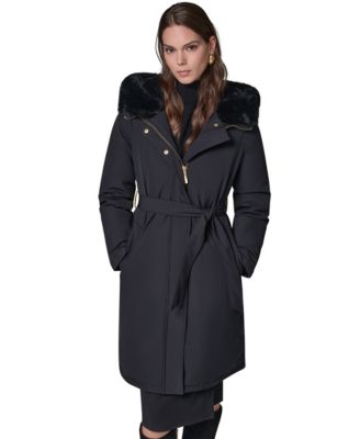 Женское пальто Donna Karan New York с капюшоном, стеганое, с ремнем