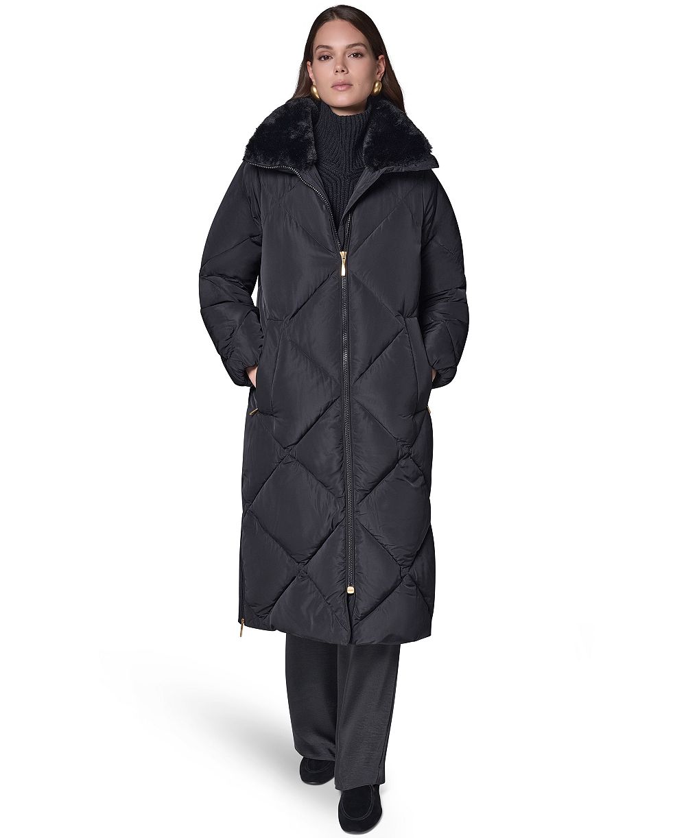 Donna Karan New York женское укороченное пуховое пальто с меховой отделкой из искусственного меха