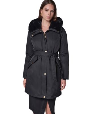 Donna Karan New York женское укороченное пуховое пальто с капюшоном и поясом