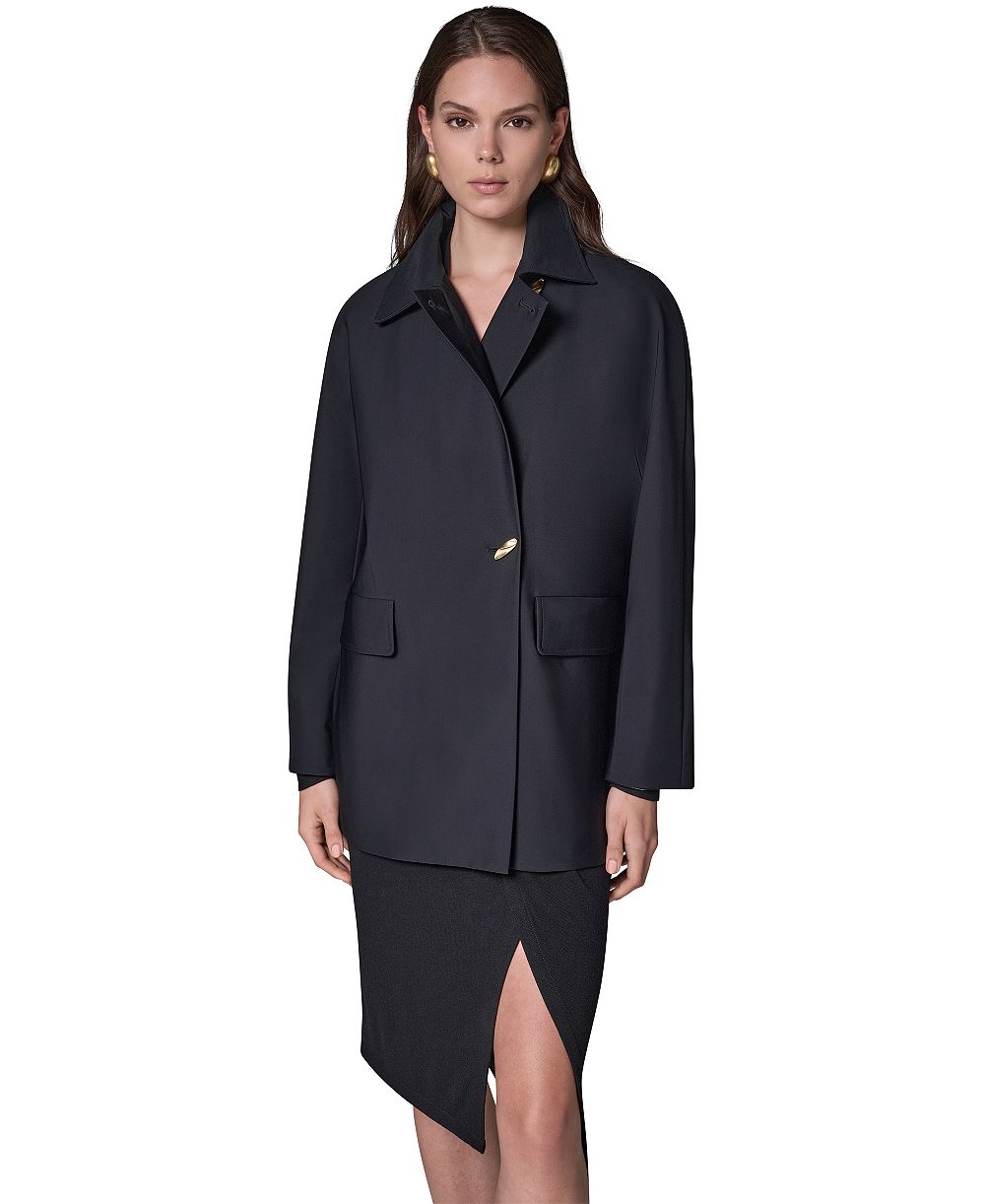 Donna Karan New York Women's Buttoned Water-Resistant Lined Raincoat