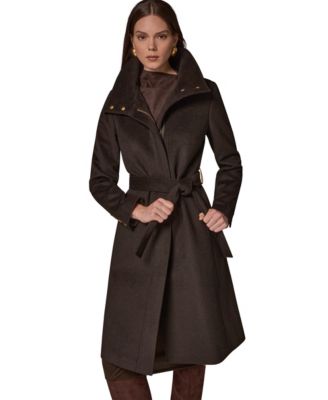 Donna Karan New York Women's Belted High-Collar Wool-Blend Coat
