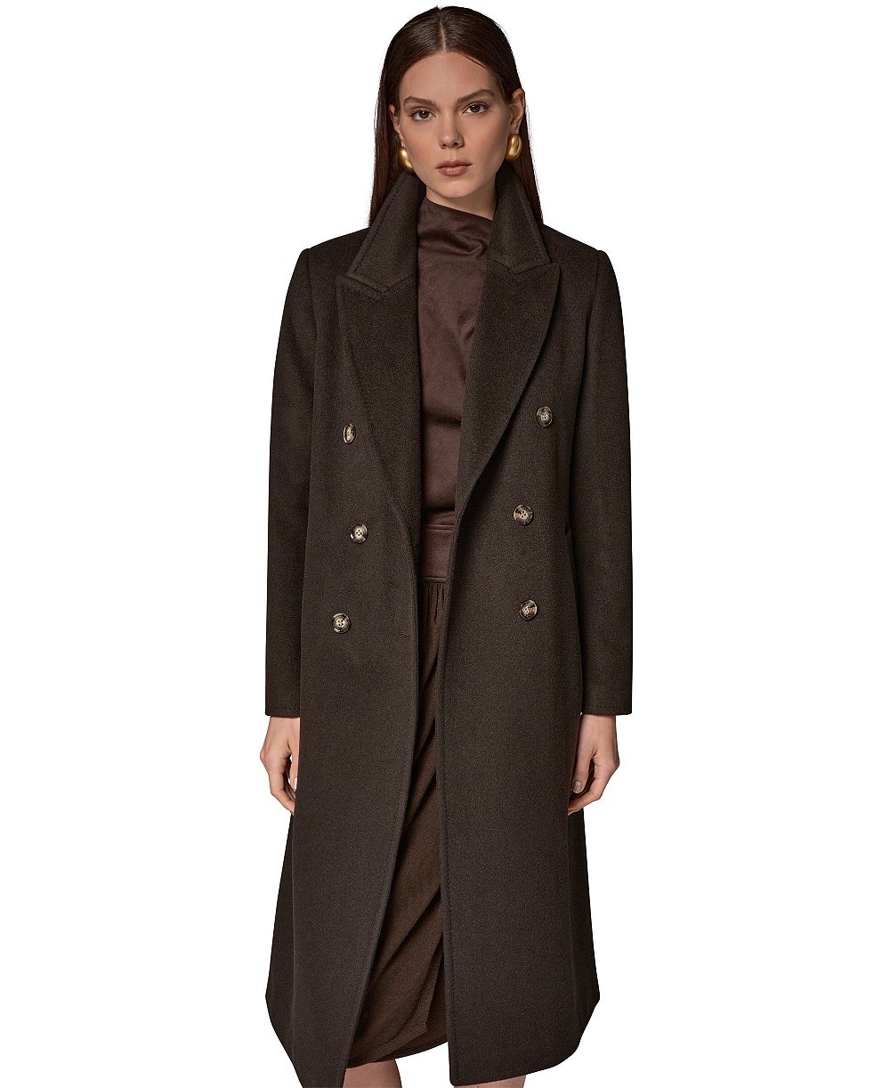 Donna Karan New York Women's Double-Breasted Long Wool-Cashmere Blend Coat