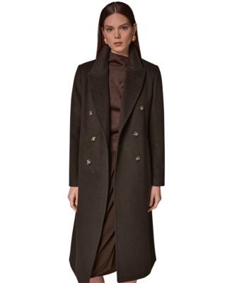 Donna Karan New York Women's Double-Breasted Long Wool-Cashmere Blend Coat
