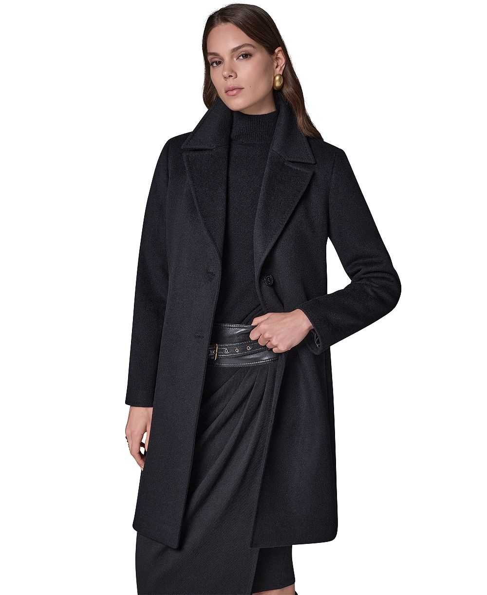 Donna Karan New York Women's Single-Breasted Notch Collar Wool-Cashmere Blend Lined Walker Coat
