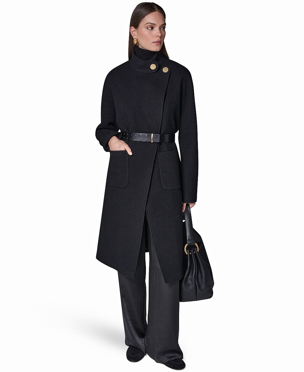 Donna Karan New York Женское пальто из шерстяной смеси на застежке-кнопке с ремнем