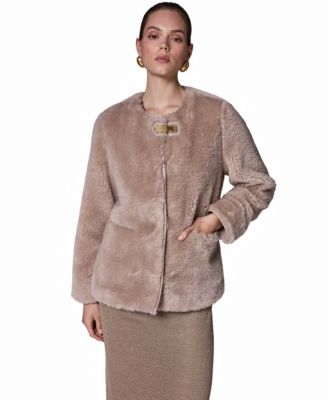 Donna Karan New York Женское кожаное пальто без воротника с пряжкой