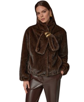 Donna Karan New York женское короткое пальто из искусственного меха с шарфом