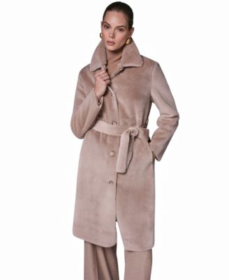 Donna Karan New York женское длинное пальто из искусственного меха на поясе