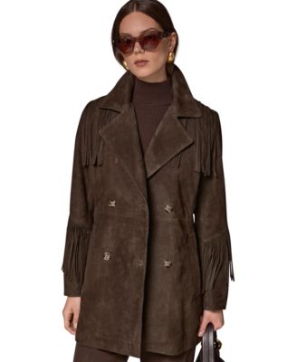 Donna Karan New York женское пальто-тренч с бахромой из замши