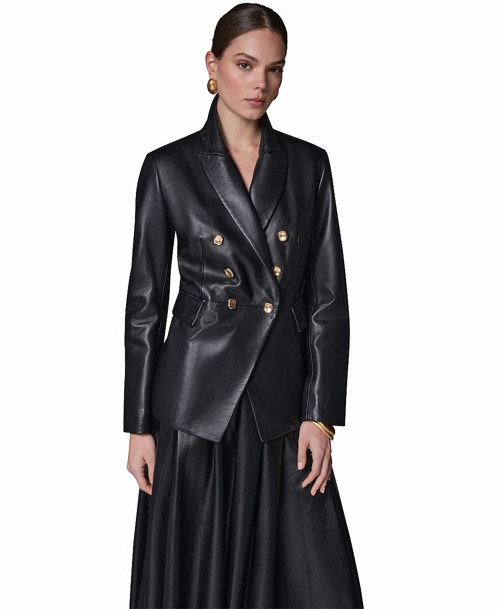Кожаный блейзер Donna Karan New York с двубортной застежкой для женщин
