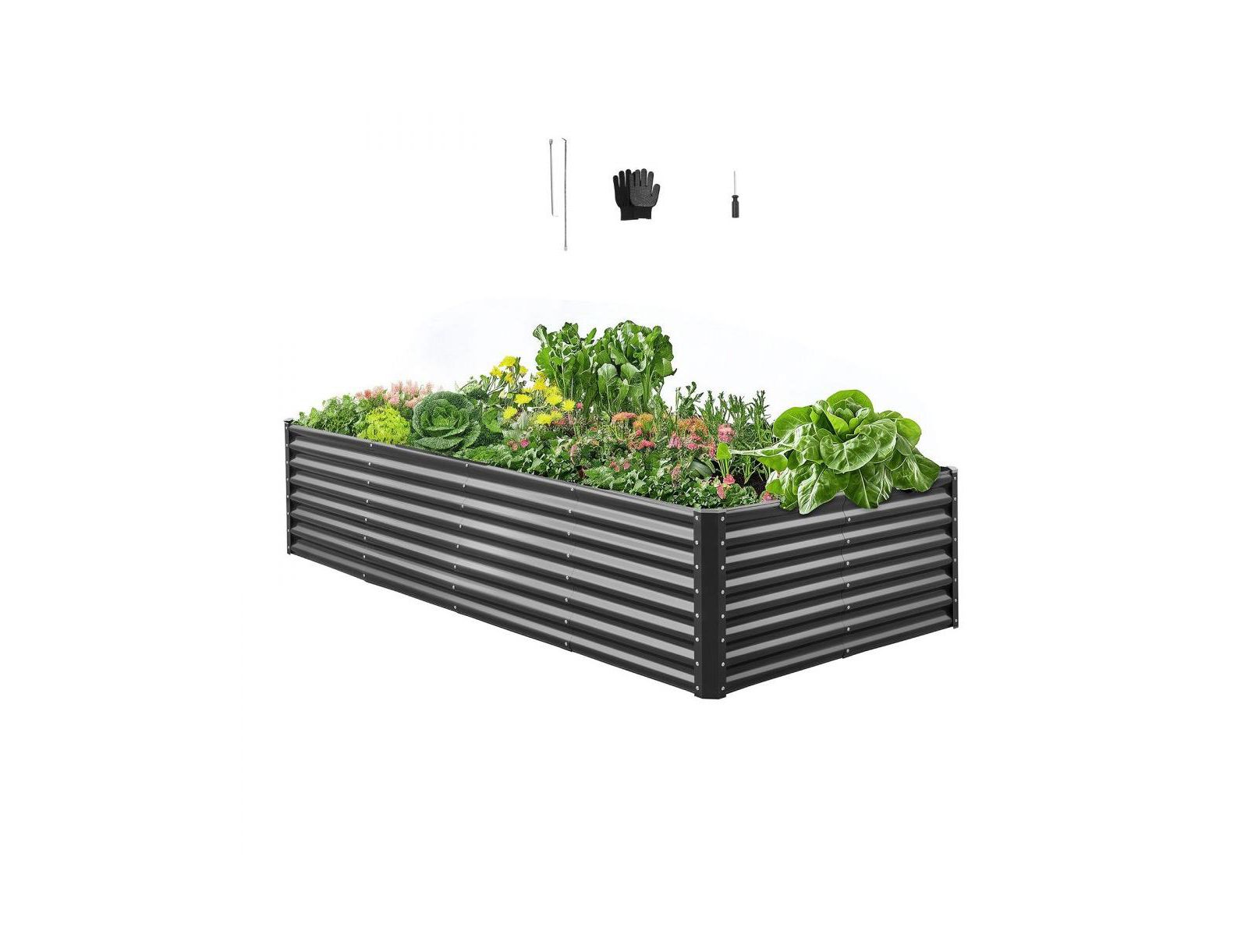 Slickblue 8x4x2 ft Galvanized Metal Raised Garden Bed Dark Grey