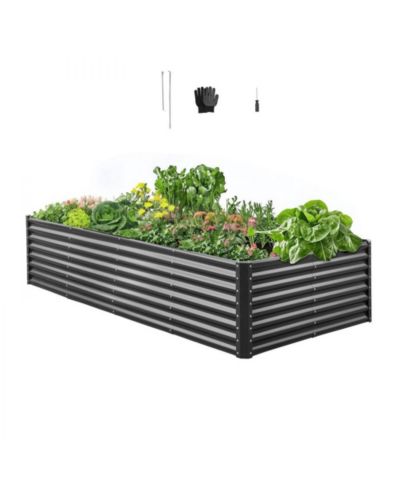 Slickblue 8x4x2 ft Galvanized Metal Raised Garden Bed Dark Grey