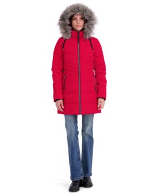 Nautica Women's Faux Fur Trim Hooded Puffer Coat