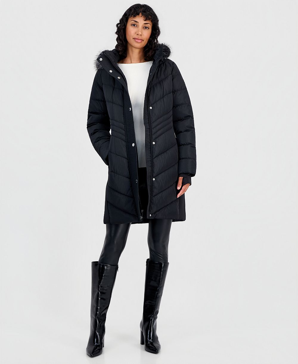 Michael Kors Women's Hooded Faux-Fur Trim Puffer Coat