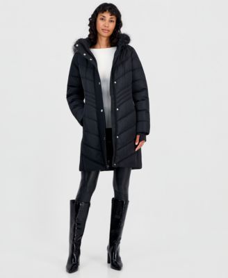 Michael Kors Женская дутая куртка с меховой отделкой Hooded Faux-Fur Trim Puffer Coat