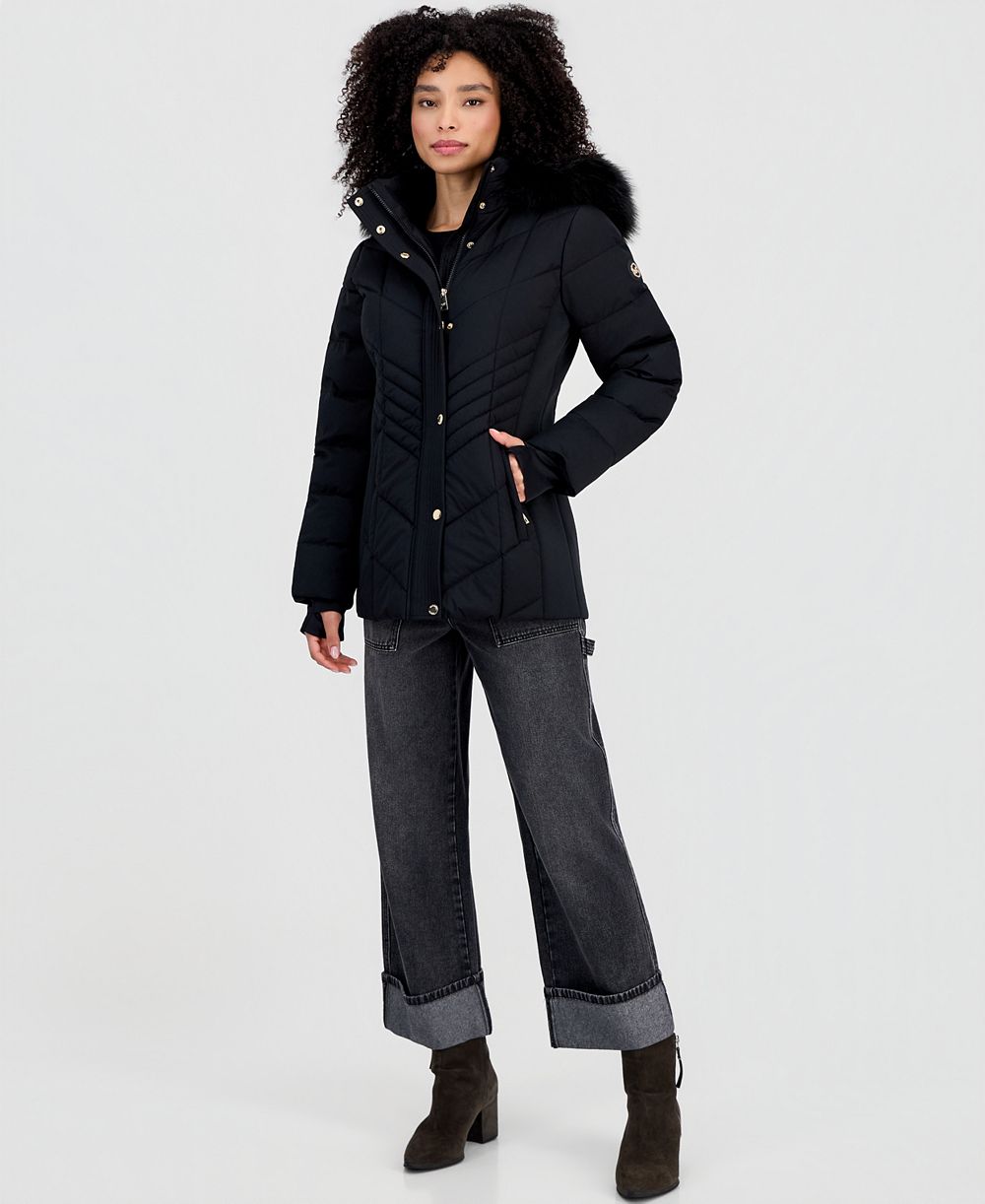 MICHAEL Michael Kors Women's Faux-Fur-Trim Hooded Puffer Coat, Created for Macy's