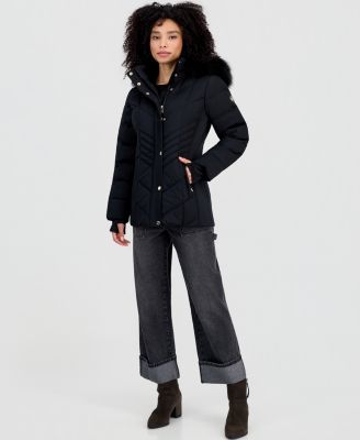 MICHAEL Michael Kors Women's Faux-Fur-Trim Hooded Puffer Coat, Created for Macy's