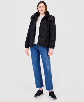 Calvin Klein Women's Hooded Short Faux Fur Collar Puffer Coat, Created for Macy's
