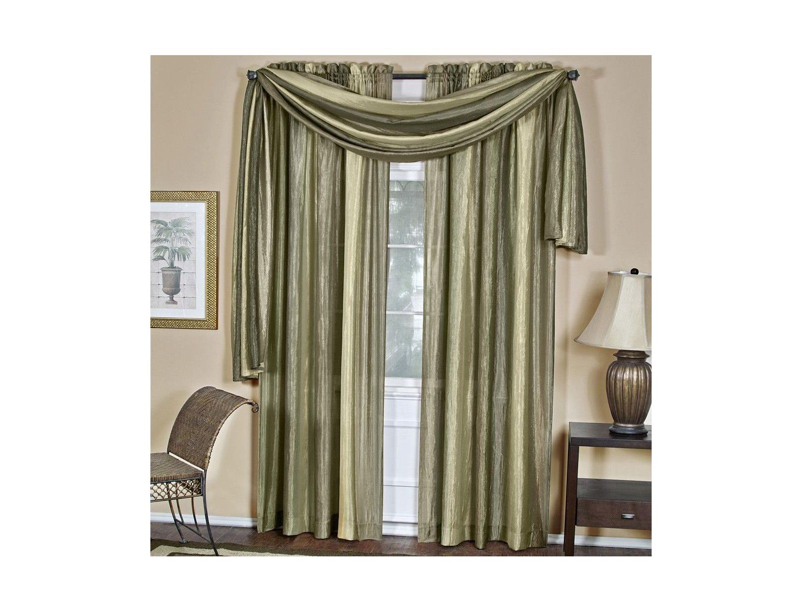 GoodGram Royal Ombre Crushed Semi Sheer Complete 3 Piece Window Curtains & Scarf Set