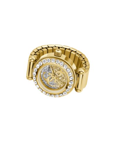 GUESS Women's Glitz Gold-Tone Stainless Steel Analog Ring Watch, 18mm