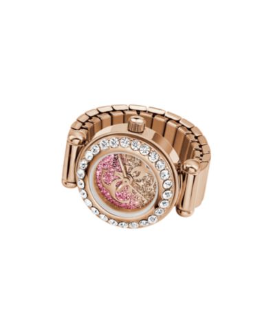 GUESS Women's Glitz Rose Gold-Tone Stainless Steel Analog Ring Watch, 18mm
