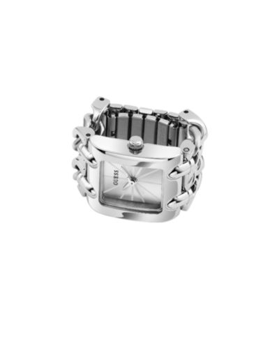 GUESS Women's Silver-Tone Stainless Steel Analog Ring Watch, 18mm