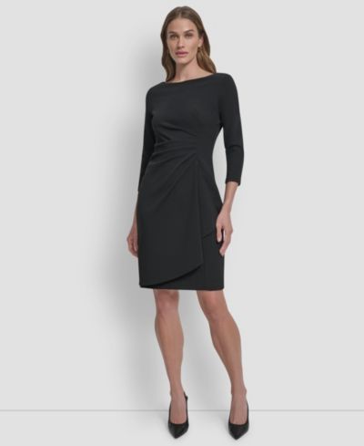 DKNY Женское короткое платье с рукавом 3/4 и драпировкой