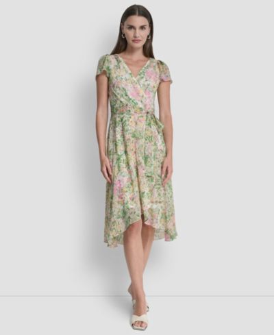 Женское миди-платье DKNY Flutter с коротким рукавом и V-образным вырезом