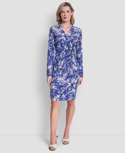 DKNY женское платье с длинным рукавом и v-образным вырезом, имитирующее платье-халат