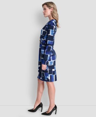 DKNY Women's Long-Sleeve V-Neck Faux Wrap Dress