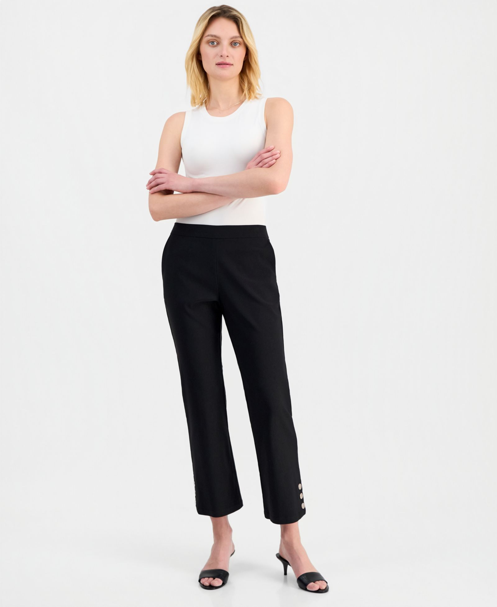 T Tahari Women's Button-Hem Cropped Pants