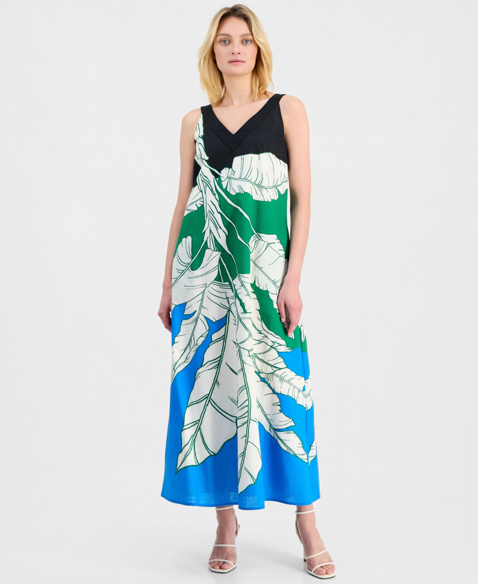 Платье T Tahari Women's Sleeveless Double V-Neck A-Line Maxi
