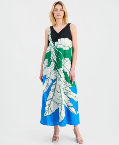 T Tahari Women's Sleeveless Double V-Neck A-Line Maxi Dress