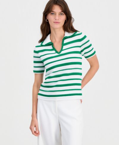 Женский топ T Tahari Striped Split-Neck Collared