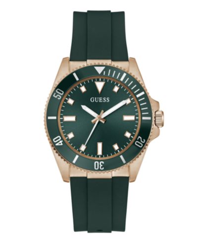 GUESS Men's Rose Gold-Tone Green Silicone Analog Watch, 43mm