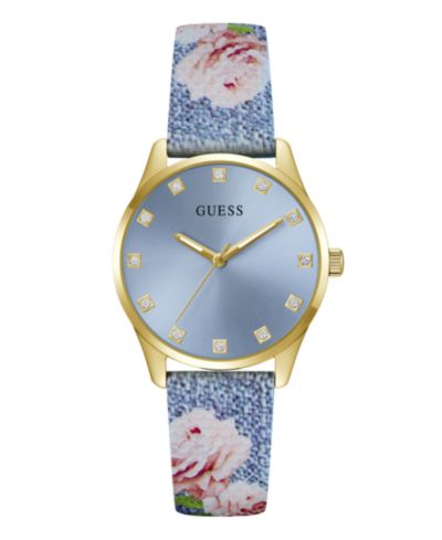 GUESS Women's Floral Print Silicone Strap Analog Watch, 36mm