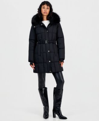 Michael Kors Women's Hooded Quilted Faux-Fur-Trim Puffer Coat
