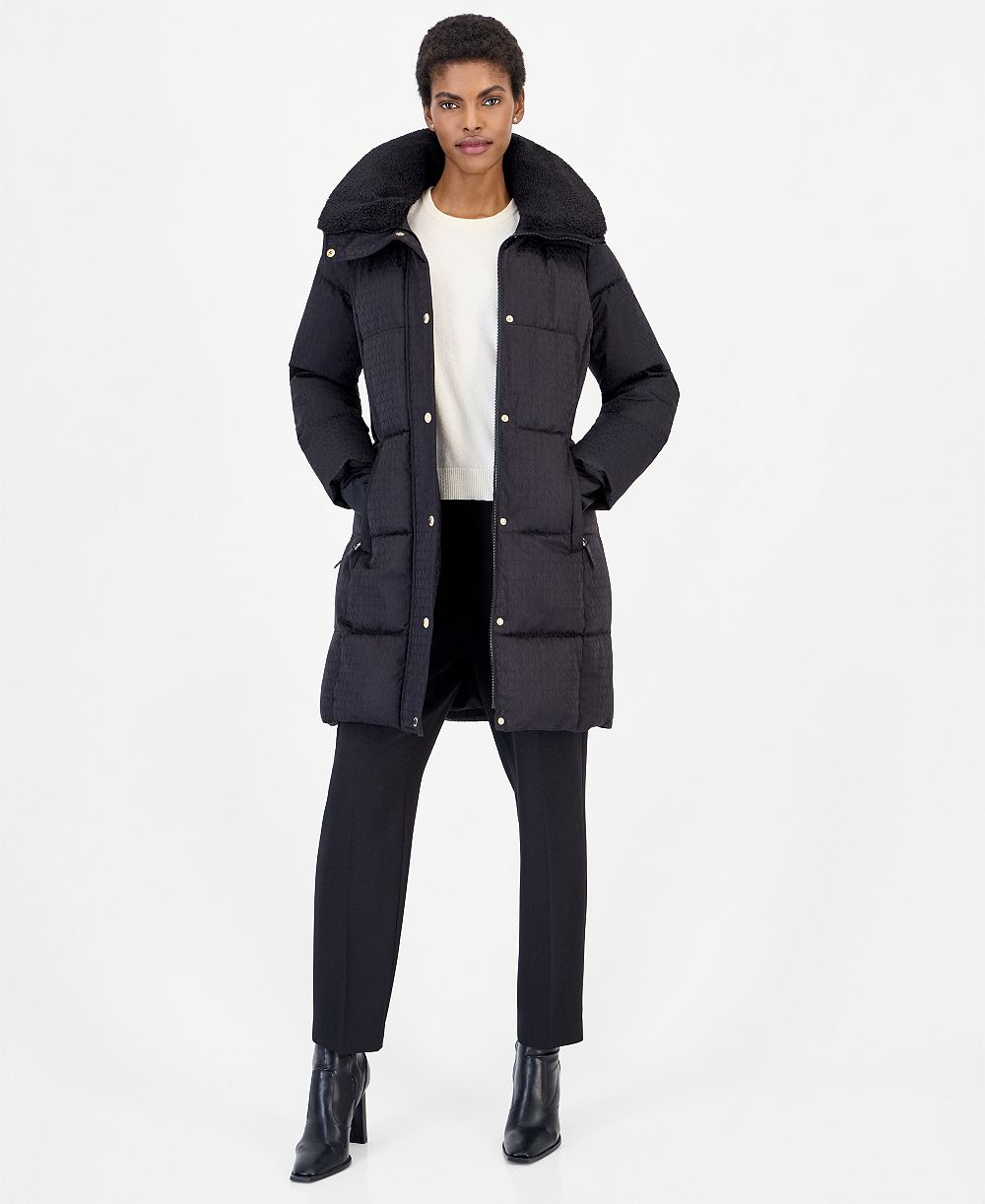 Michael Kors Women's Sherpa-Lined Puffer Coat with Detachable Faux Fur Collar, Created for Macy's