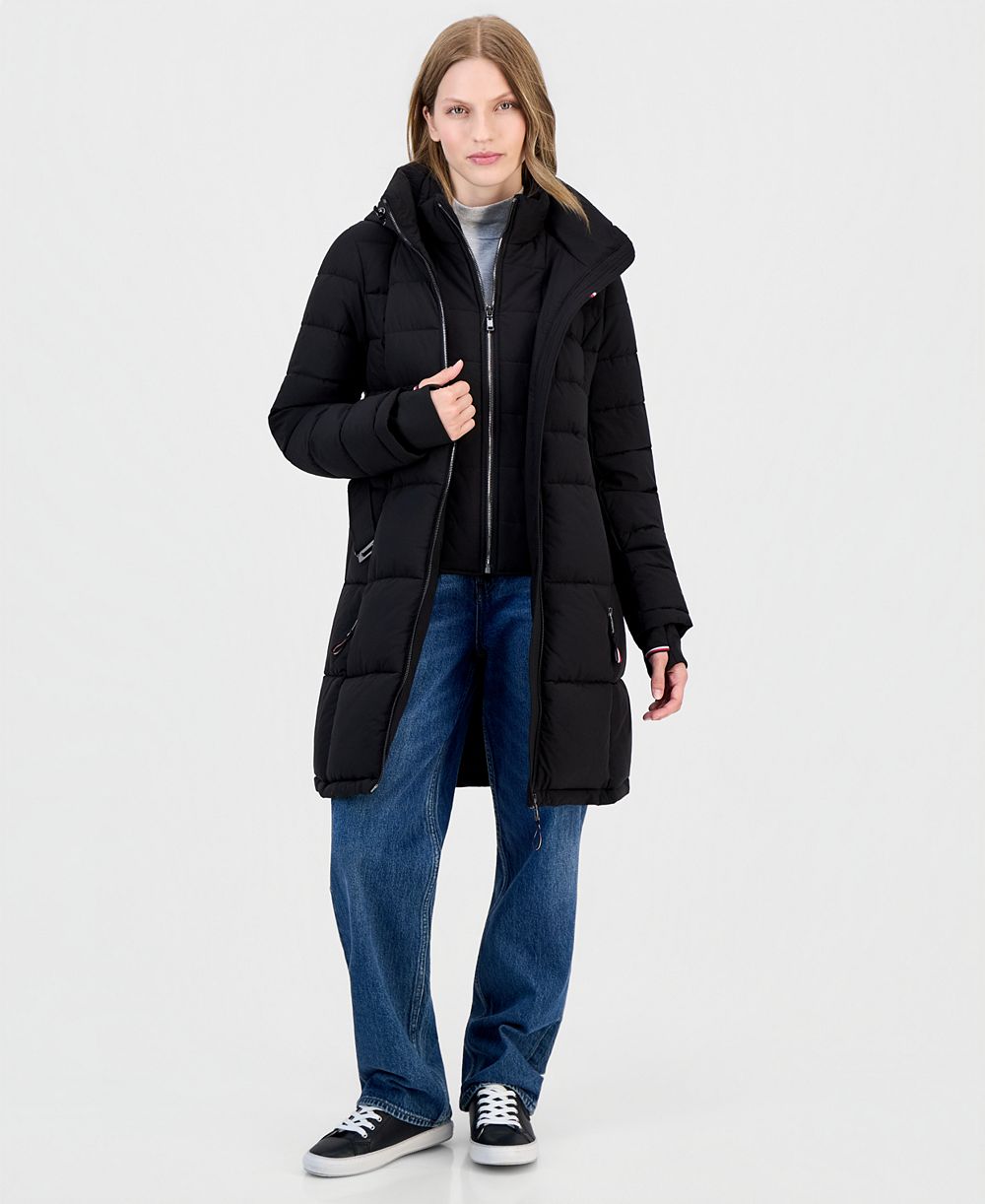 Tommy Hilfiger Women's Hooded Puffer Bibbed Coat, Created for Macy's
