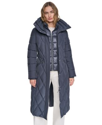 DKNY женское длинное стеганое пальто-пуховик с поясом