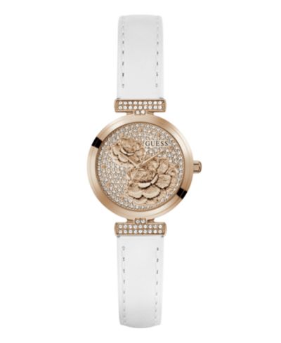 Женские аналоговые часы GUESS Rose Gold-Tone Stainless Steel White Leather 28mm